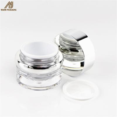 China New Design Shiny Silver Cap 15ml 30ml 50ml Cream Cosmetic Jar Face Nail Polish Jar Round Small Cream Container for sale