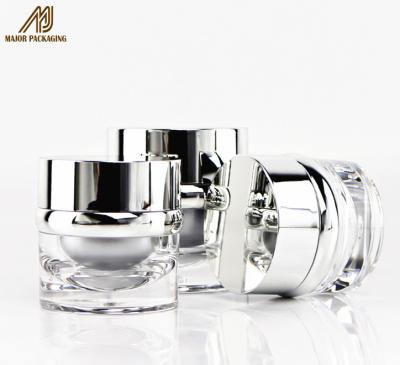 China Factory Pricec Shiny Silver Cosmetic Jar Cap 15ml 30ml 50ml Package Face Cream Small Luxury Cosmetic Container for sale