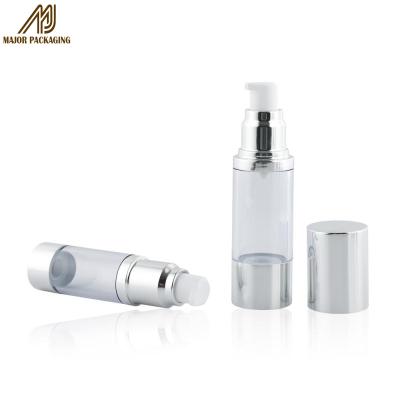 China Whitening Serum 0.5oz Serum Eye Cosmetic Bottle Refillable Aluminum Shiny Silver Airless Pump Bottle for sale