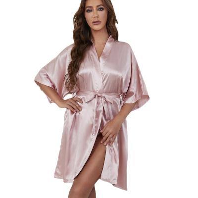 China Breathable 2024 ice silk nightdress spring summer new style plus size women's dresses sexy long cardigan bathrobe bathrobe women for sale