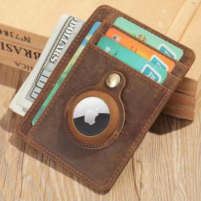 China High Quality Amazon Top Sales Vintage Silver Genuine Leather Rfid Magnetic Clip Blocking Men Leather Card Holder Wallet For Air Tag Wallet for sale