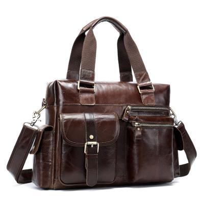 China High Quality Drop Shipping Custom Made High Quality Mens Shoulder Briefcase Luxury Genuine Leather Bags With Logo 8539 for sale