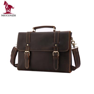 China Amazon Factory Hot Sale High Quality Fin Over Laptop Messenger Bag Hard Crazy Designer Attache Real Mens Leather Briefcase 9027 for sale