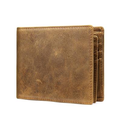 China Luxury Wallet 7444 Crazy Thin Vintage Horse Anti-theft Men's Wallets Line in Genuine Leather for sale