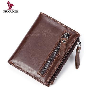 China Waterproof Men's Leather Wallets 6046 Drop Shipping Brand Short Main Layer Retro Cowhide Zipper Clutch Wallets for sale