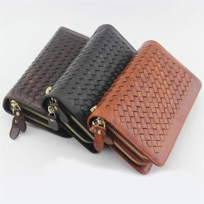 China Wholesale Fashion Business Waterproof Woven Genuine Leather Men's Long Clutch Bag China Factory Manufacturer Wallet Bag for sale