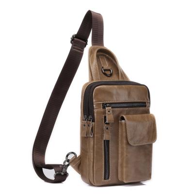 China Dropshipping High Quality Logo Sling Chest Pack Custom Made Genuine Leather Men Chest Bag 8871 for sale