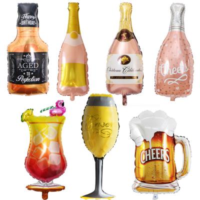 China Advertising Toy Bottle Wine Glass Bar Decoration Foil Balloon Youth Fifties Birthday Party Decoration for sale