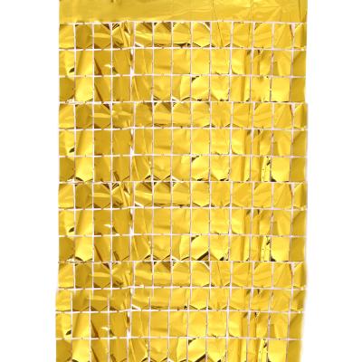 China PET& Foil 1m X 2m Gold Square Foil Curtain Shimmer Backdrop Curtain For Party Events Festival Decoration for sale