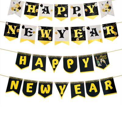 China HAPPY NEW YEAR festival decoration with gilt letters pull flags and banners decorated for NEW YEAR parties for sale