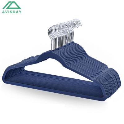 China Avisday Blue Velvet Modern Royal Hangers with Swivel Hook Silver Plated Velvet Hanger Cabinet Suit Organizer for sale