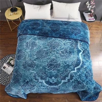 China Chunky Knit Blankets PASSIONATE Blue Flower One Side Embossed Muslin Throw Blanket Turkey Design for Paskitan/Malaysia for sale