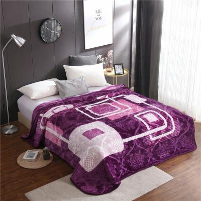 China HEATING Factory Directly Sell Mink Blanket 1ply Purple Geometric Figure One Side Embossed Throw Blanket For South Africa for sale