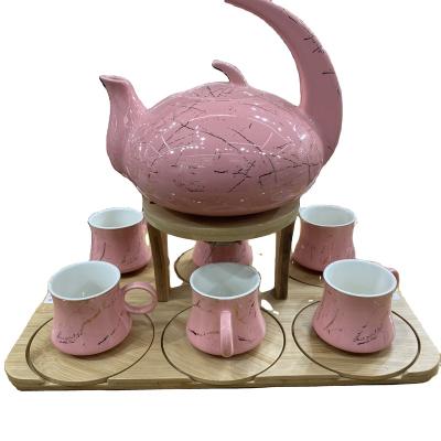 China Contemporary Selling Well New Model Teapot Set with Wooden Tray for Homeuse or Restaurant Muslim Style 7pcs/set for sale