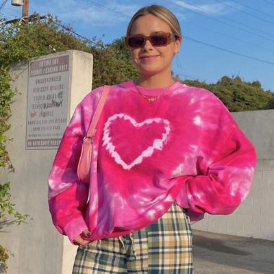 China Girls Crewneck Tie Dye Valentine Day Oversized Sweatshirt Pink Polyester Breathable Hoodies Wholesale for sale