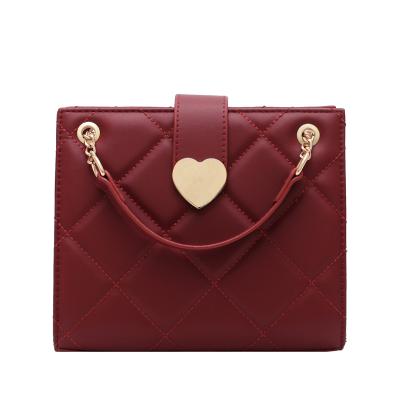 China - Cross body bags - good quality cross embossing PU leather grid cross body bags - charming red women shoulder body bag chain bags handbags for sale