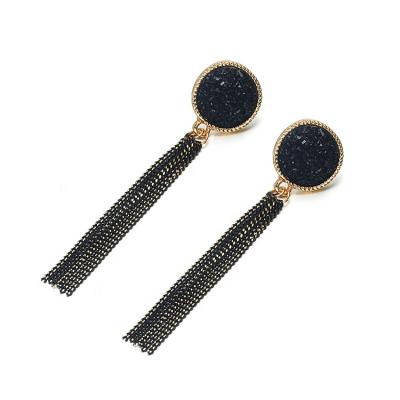 China New Arrival Round Rhinestone Drop Earrings Jewelry Nickel Free Long Crystal Tassel Earrings Black For Women for sale