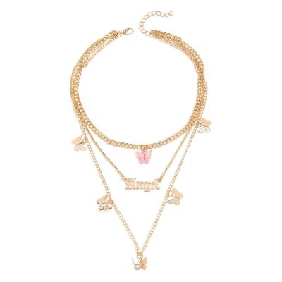 China New Design Butterfly Chain Necklace Women's Multilayer Gold Angels Butterfly Necklace Environmentally Friendly Jewelry for sale