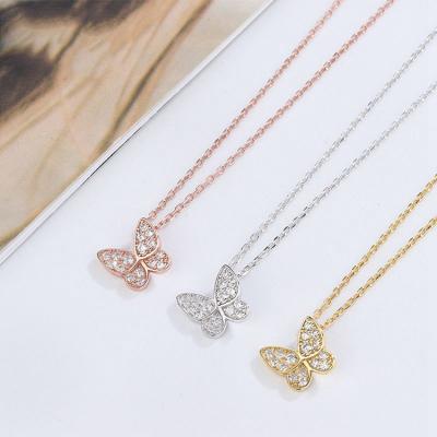 China Women's Jewelry 925 Sterling Silver CZ Gold Tiny Butterfly Necklace Lead Free Nickel Free Butterfly Pendant Necklace for sale