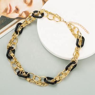 China Gold Environmental Friendly Multi Layer Women Personality Chunky Acrylic Chain Link Necklace for sale