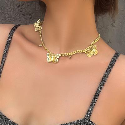 China Vintage Butterfly Tassel Necklace Nickel Free Women Charm Gold Butterfly Choker Necklace for sale