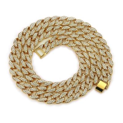 China Men's Rhinestone Jewelry Necklace Hip Hop Rap Fashion Link Cuban Necklace Gold Nickel Free for sale