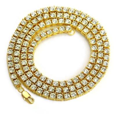 China Men's Gold Alloy Necklace Hip Hop Accessories Single Row Rhinestone Tennis Necklace Nickel Free for sale