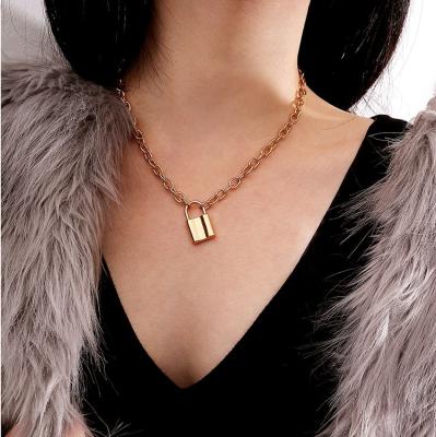 China Retro Personality Gold Geometric Pendant Necklace Women Simple Wild Alloy Lock Necklace Nickel Free for sale