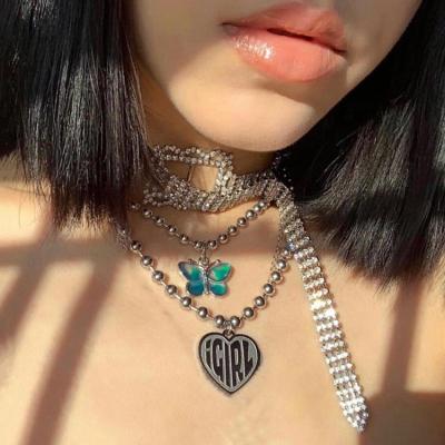 China High Grade Nickel Free Steel Beaded Necklace Chain Jewelry Hip Hop Stainless Steel Heart Pendant Necklace for sale