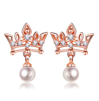 China Fashion White Rose Gold Earrings Female Earrings Flower Crown Nickel Free Zircon Earrings for sale