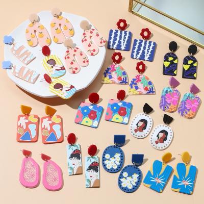 China Factory New Environmentally Friendly Colorful Flower Geometric Resin Earrings Women's Acrylic Earrings for sale