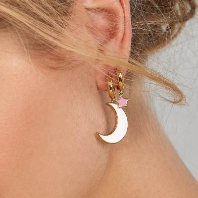 China Fashionable Creative Drip Earrings Nickel Free Circle Moon And Star Alloy Small Oil Circle Earrings for sale