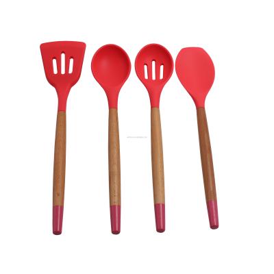 China Sustainable Silicon Cookware Kitchen Utensil Set Tool Kit With Wooden Handle With Liner for sale