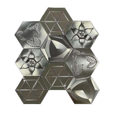 China Chinese style luxury hexagonal white gold stainless steel mosaic wall with mixed metal patterned for living room for sale