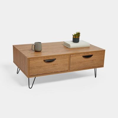 China Simple design modern coffee table storage wood with metal coffee tea table for living room for sale