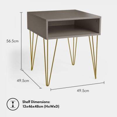 China Contemporary Bedroom Furniture Table 1-Drawer Wooden Nightstand Bedside Table Gray and Gold Side Table with Hairpin Legs for sale