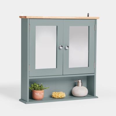 China Modern Two Door Bathroom Cabinet with Top and Bottom Layers Mirror Cabinet Indoor Wall Mounted Greystorage Cabinet for sale