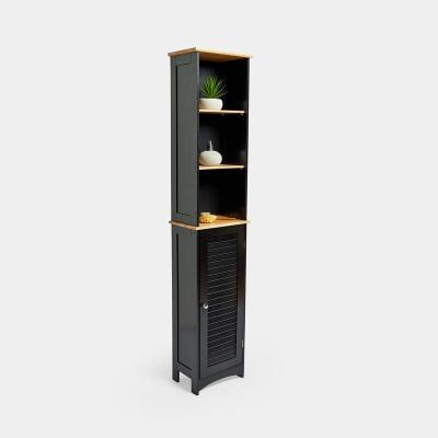 China Modern Wooden Shampoo Storage Bathroom Shower Unit Narrow 3 Layers Storage Rack Cabinet 1 Door Black Large Capacity Cabinet for sale