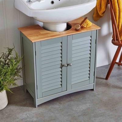 China Grey+Oak Modern Bathroom Under Sink Cabinet With Double Rectangle Under Storage Unit And Single Tap Hole Vanities for sale