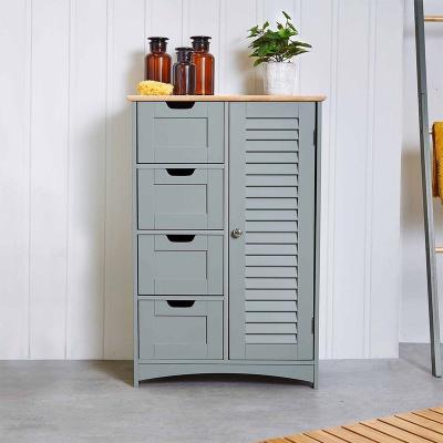 China Bathroom 1 Door 4 Drawer Cabinet Modern Gray Storage Furniture Waterproof And Moisture Proof Easy To Install Bathroom Side Cabinet for sale