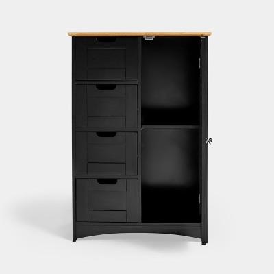 China Modern waterproof bathroom storage cabinet tolilt furniture black+oak bathroom side cabinet MDF furniture moden for sale