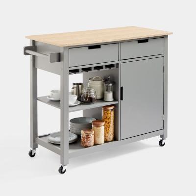 China Stable Gray 2 Drawers Stand Up Kitchen Storage Cabinet Cart On Wheels Mobile Serving Cart for sale