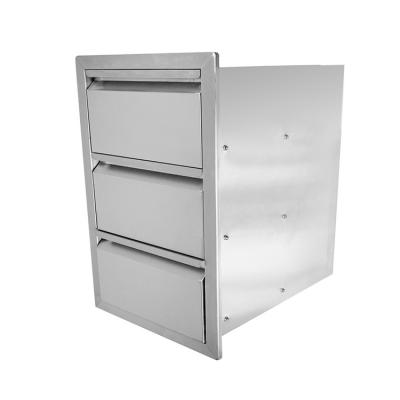 China Stainless Steel Modern Outdoor Storage Cabinet Grill BBQ Access Triple Drawer for sale