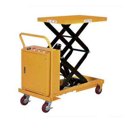 China Hotels Battery Charger Scissor Lift Table Automatic Push Lift Electric Trolley for sale