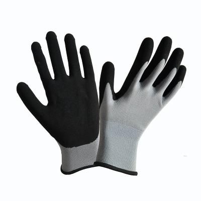 China 13 gauge flexible and comfortable Gray Polyester Liner, Un-plunging Sandy Palm Coated Gloves for sale