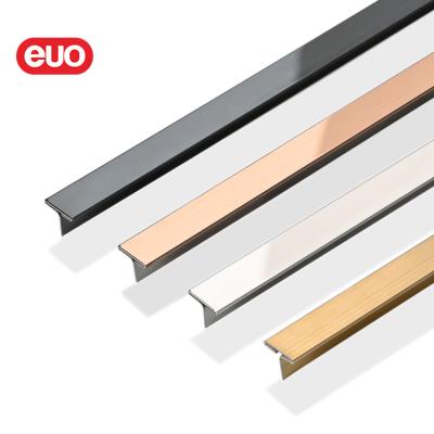 China Size T shape tile trim stainless steel strip t channel transition metal modern euo customized decorative tile trim for sale