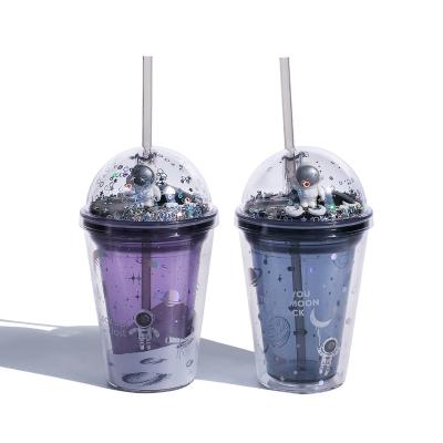 China Hot Sale 380ml Cartoon Summer Gift Creative Plastic Kids Cute Space With Straw Mug Cup for sale