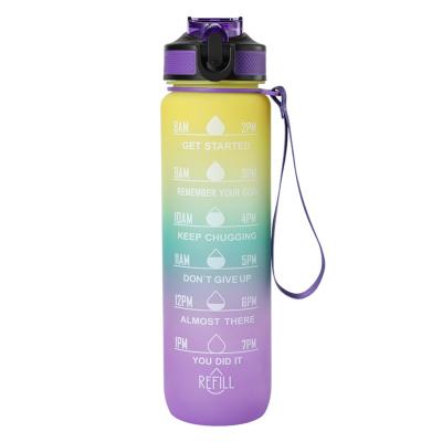 China Country Gradient Explosive Color Frosted Sports Straw Time Scale Blank Plastic Outdoor Large Capacity Water Bottles for sale