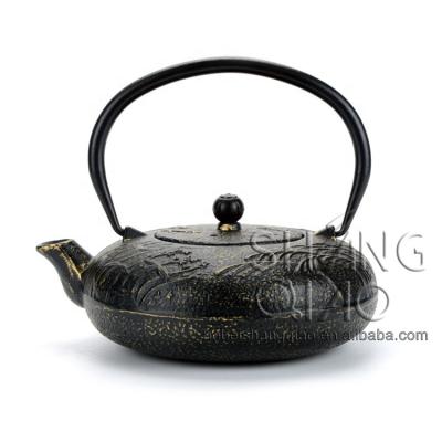 China Durable Antique Style Japanese Cast Iron Pot Tea Set Black Enameled 800ml Inner for sale