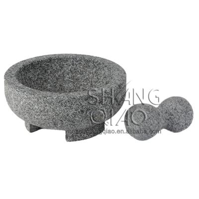 China Viable Natural Stone Granite Mortar Grinder and Pestle Guacamole Set Molcajete Bowl 8 Inch for sale